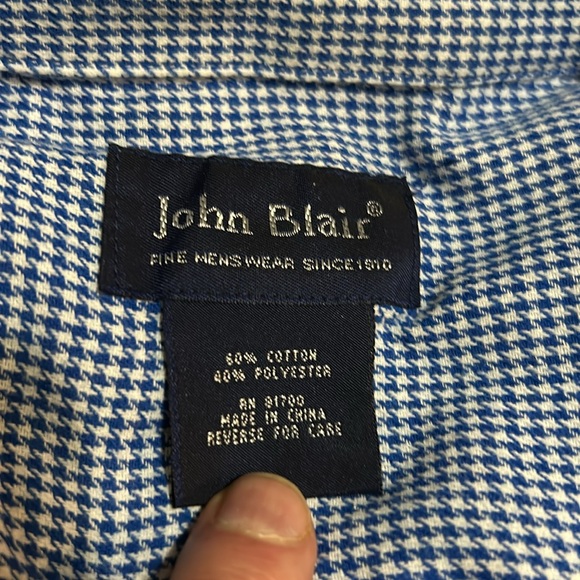 Extra large John Blair men’s blue/white, gingham check, long sleeve shirt. - Picture 4 of 5